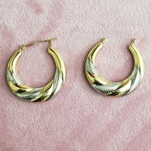 14k Gold White/Yellow Twisted Hoop Earrings